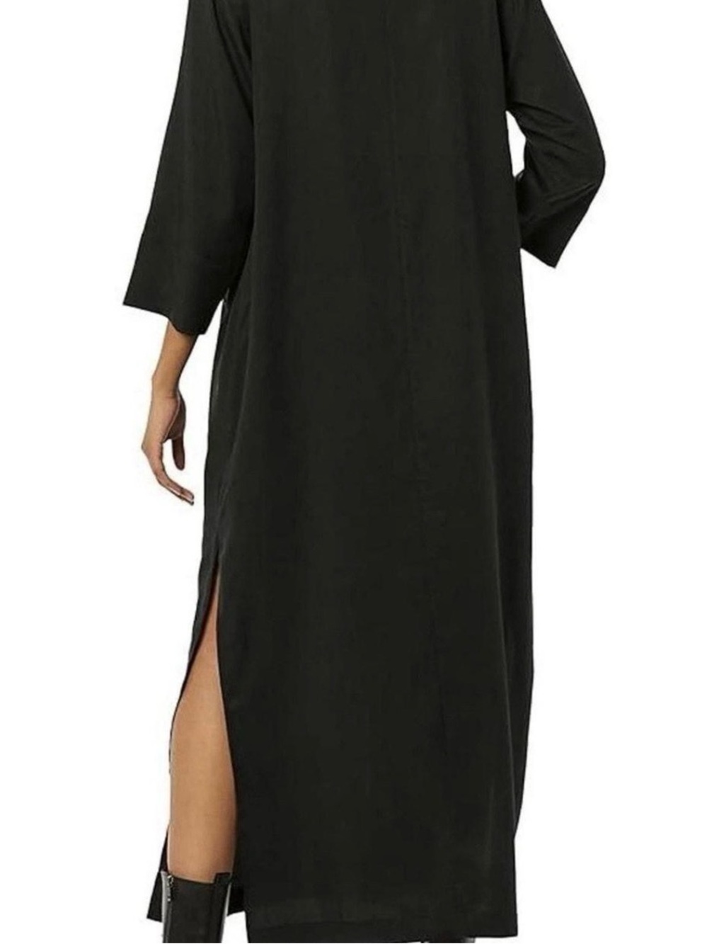 Black Maxi Dress with Side Slit - Women's Long Sleeve